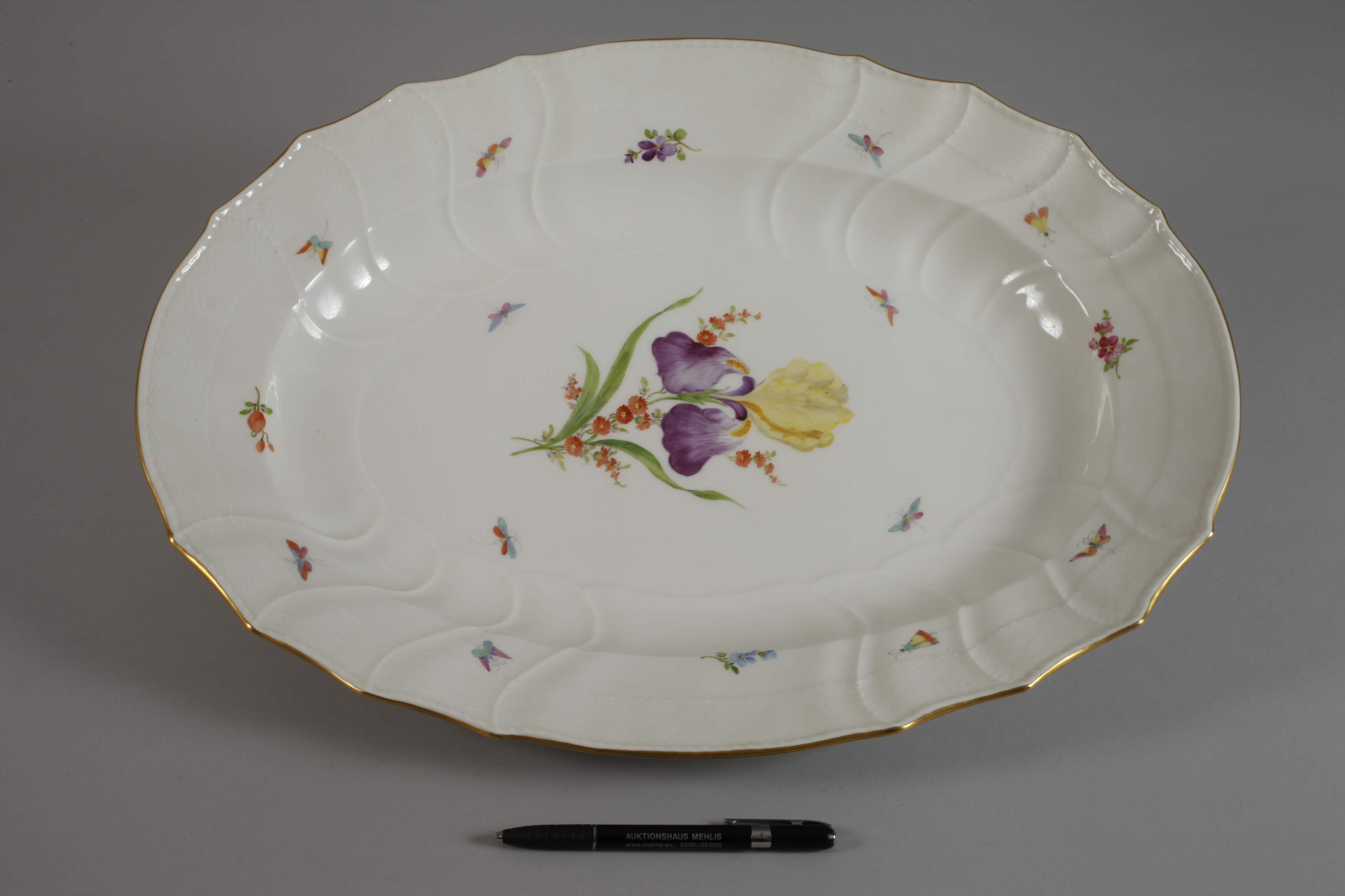 KPM pair of large serving platters, flowers and insects - Image 2 of 7