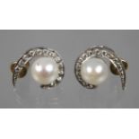 Pair of stud earrings with pearl and zircons