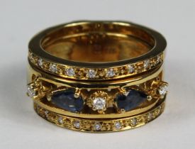Doppel-Ring-Set. Gold 585. Diamanten und natürliche Saphire.
