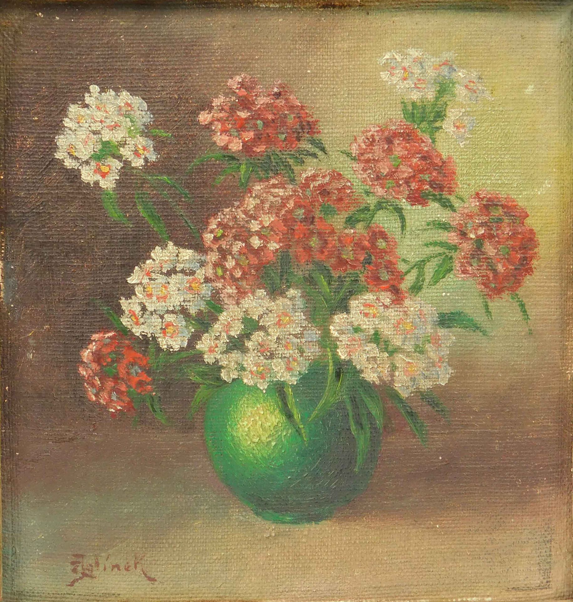 UNDEUTLICH SIGNIERT (XIX). Blumen in einer grünen Vase.