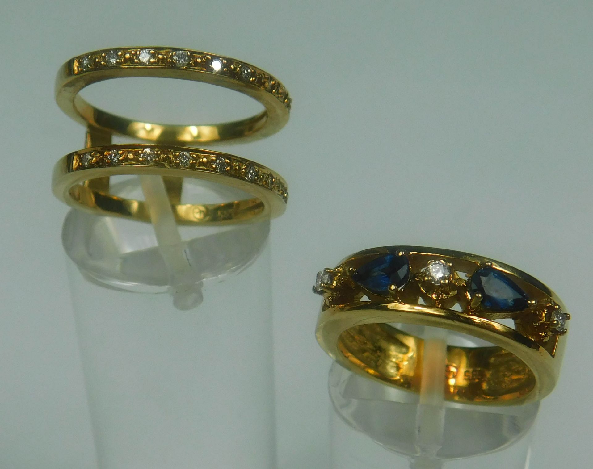 Doppel-Ring-Set. Gold 585. Diamanten und natürliche Saphire. - Image 2 of 13