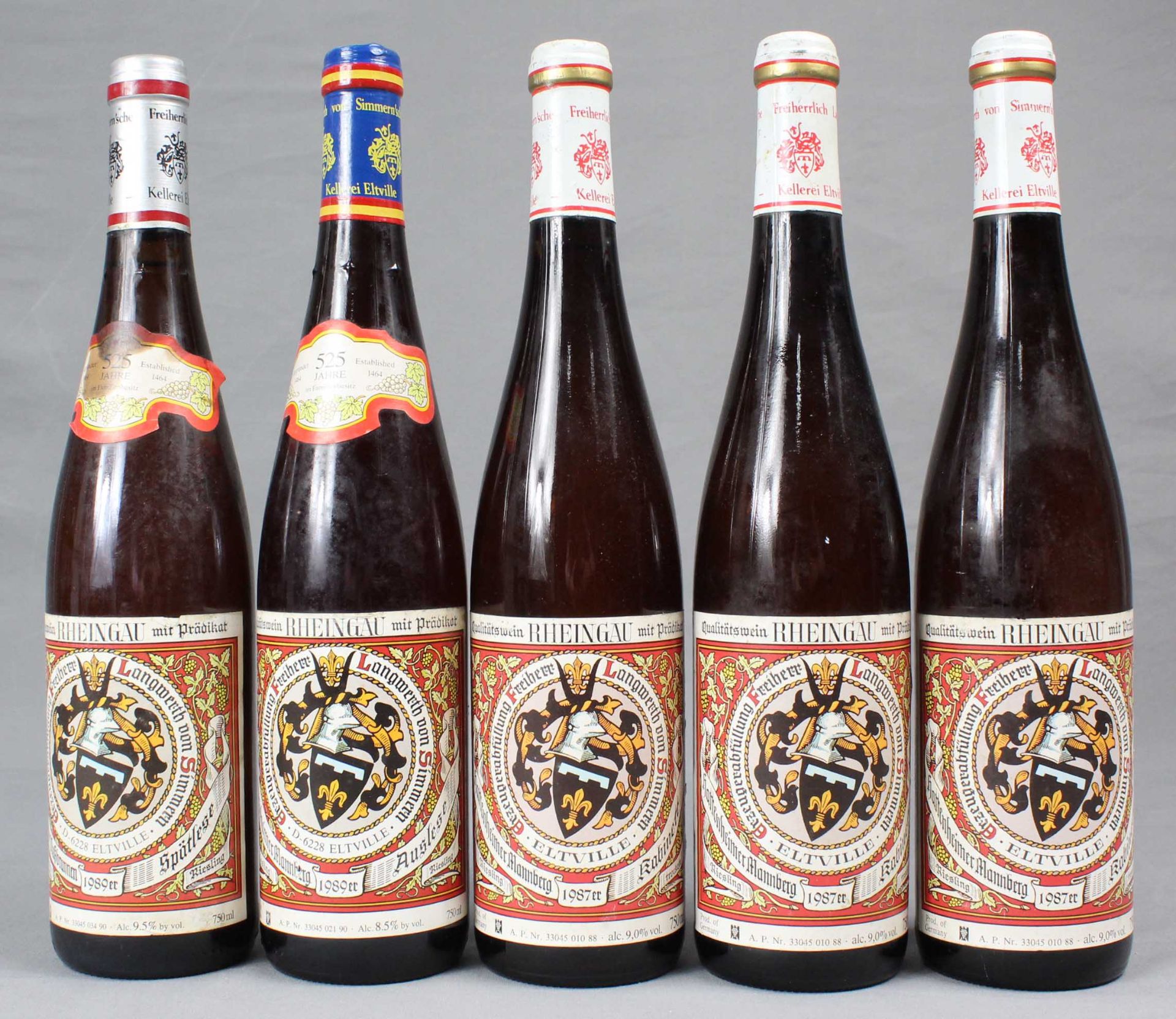 5 ganze Flaschen Riesling Rheingau Langwerth von Simmern.