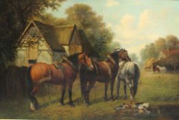 Edwin Long MEADOWS (act.1854 - 1905). 3 Arbeitspferde.