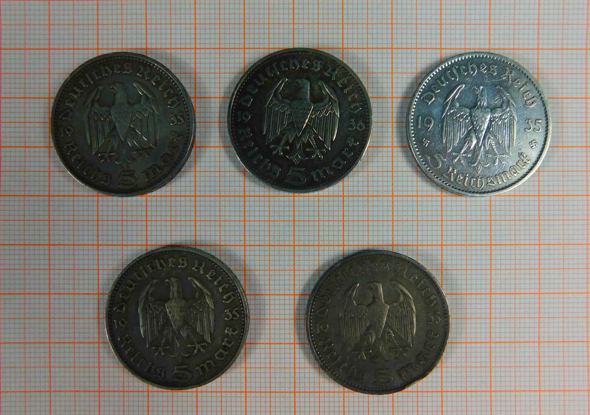 5 x 5 Reichsmark. Silbermünzen. Deutsches Reich. 1935. 1936. - Image 8 of 10