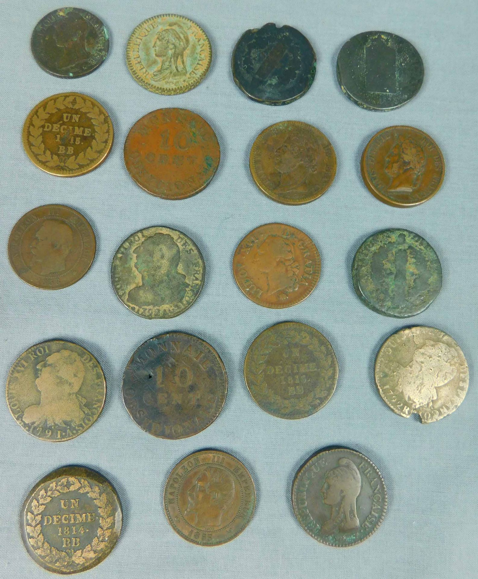 19 Münzen Frankreich. 18./19. Jahrhundert.