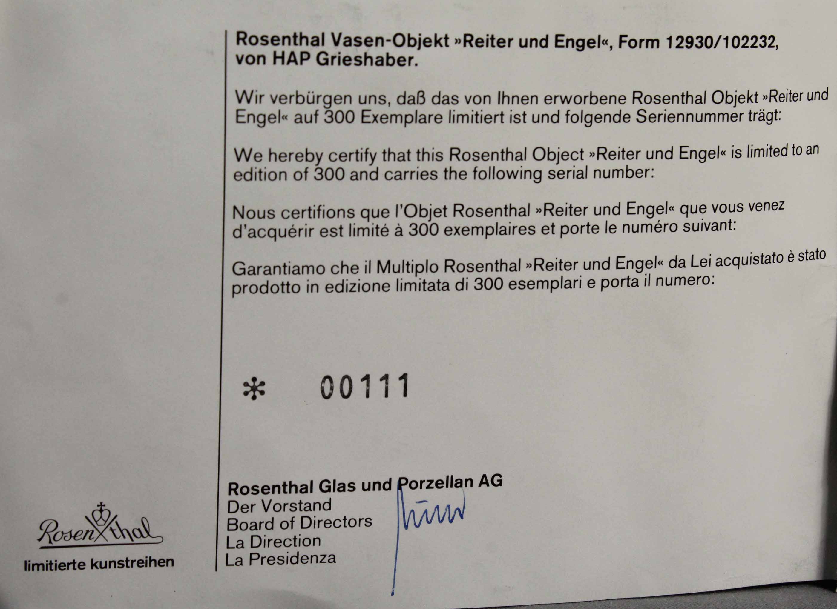 ROSENTHAL Vasenobjekt "Reiter und Engel" von HAP Grieshaber. 20. Jhd. - Image 10 of 10