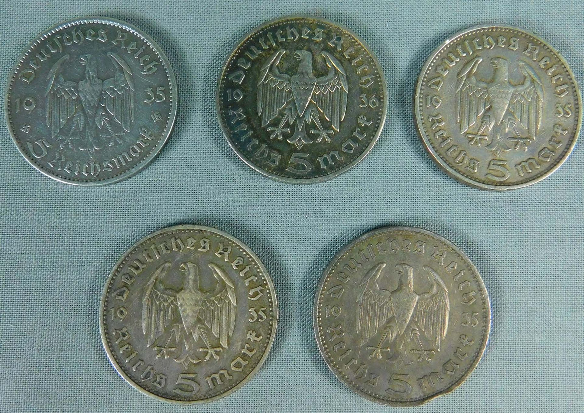 5 x 5 Reichsmark. Silbermünzen. Deutsches Reich. 1935. 1936. - Image 3 of 10