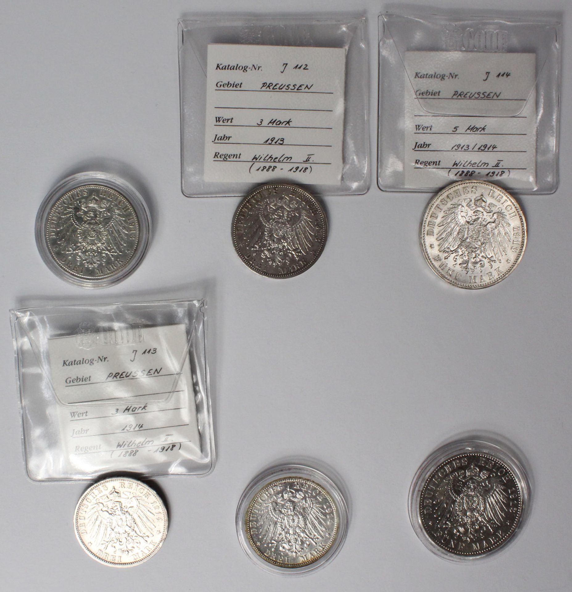 6 Silbermünzen. Deutsches Reich.