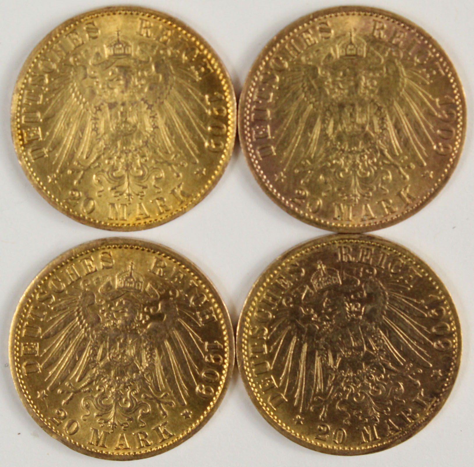 4 Goldmünzen. 20 Mark. Preußen. Wilhelm II. 1909. - Bild 2 aus 16