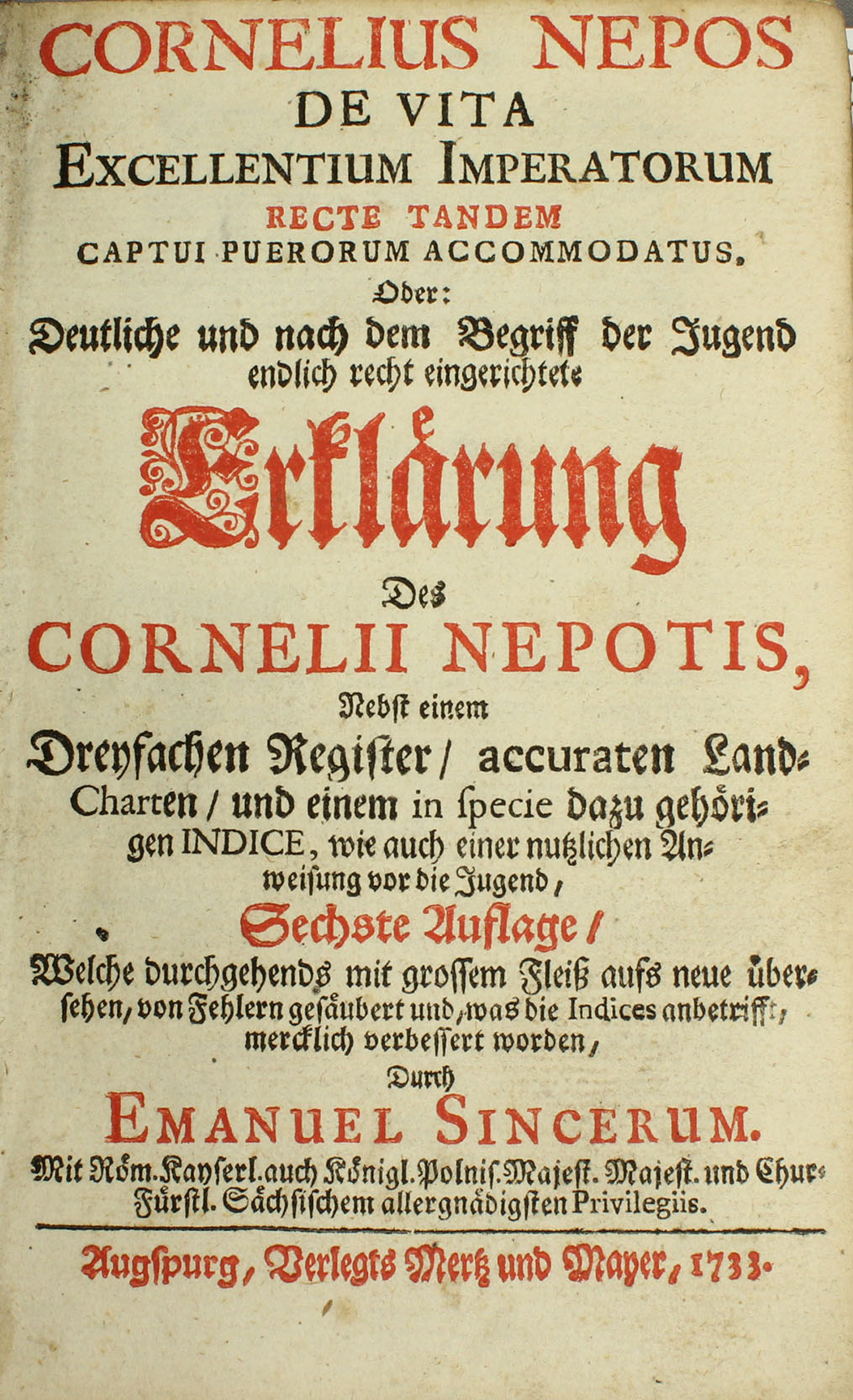 Cornelius Nepos. De vita excellentium imperatorum. 1733.