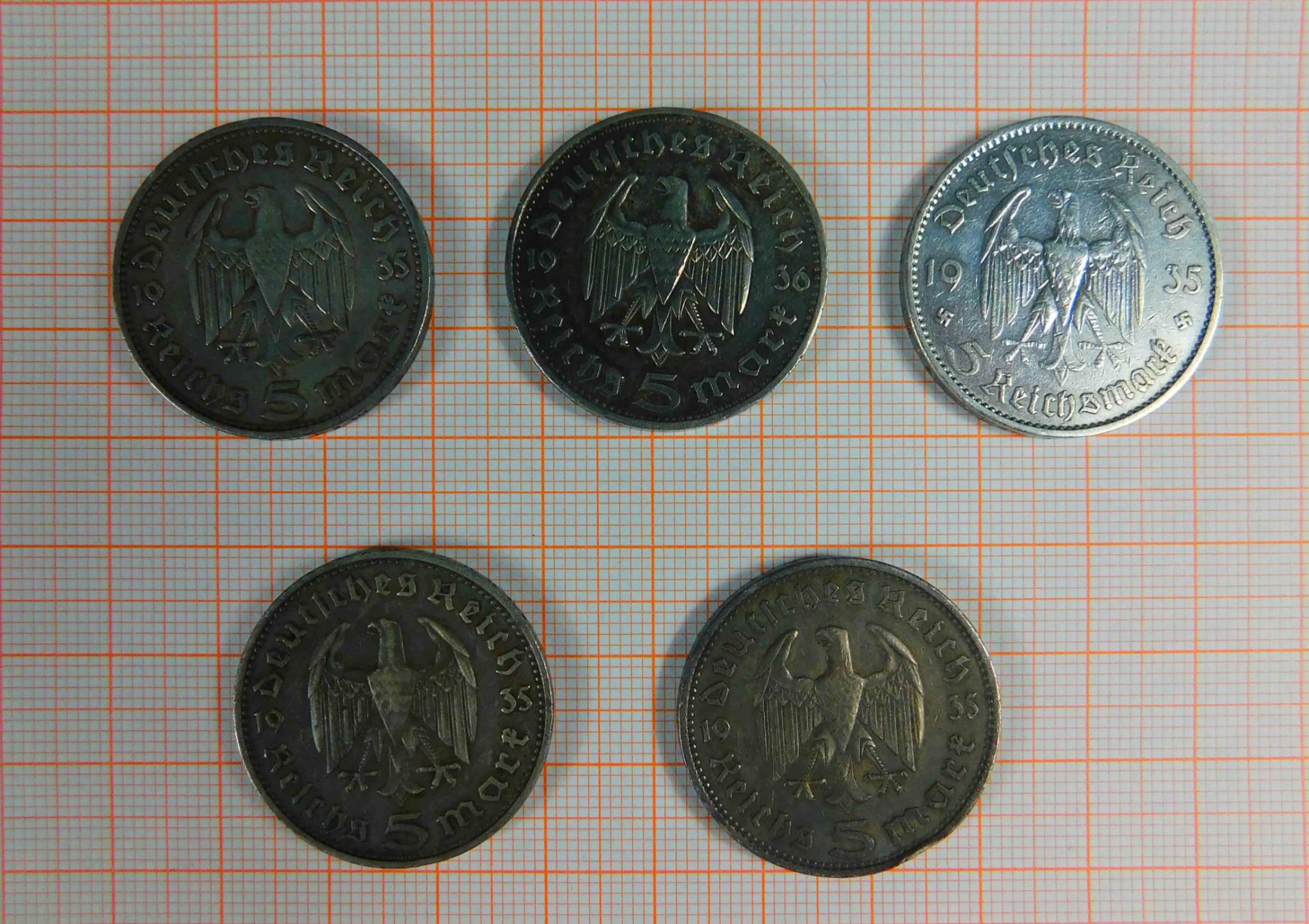 5 x 5 Reichsmark. Silbermünzen. Deutsches Reich. 1935. 1936. - Bild 9 aus 10