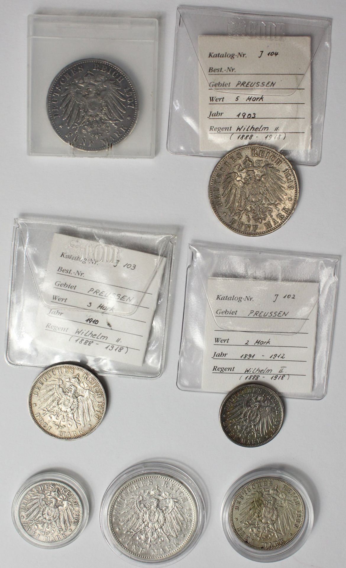 7 Silbermünzen. Deutsches Reich.