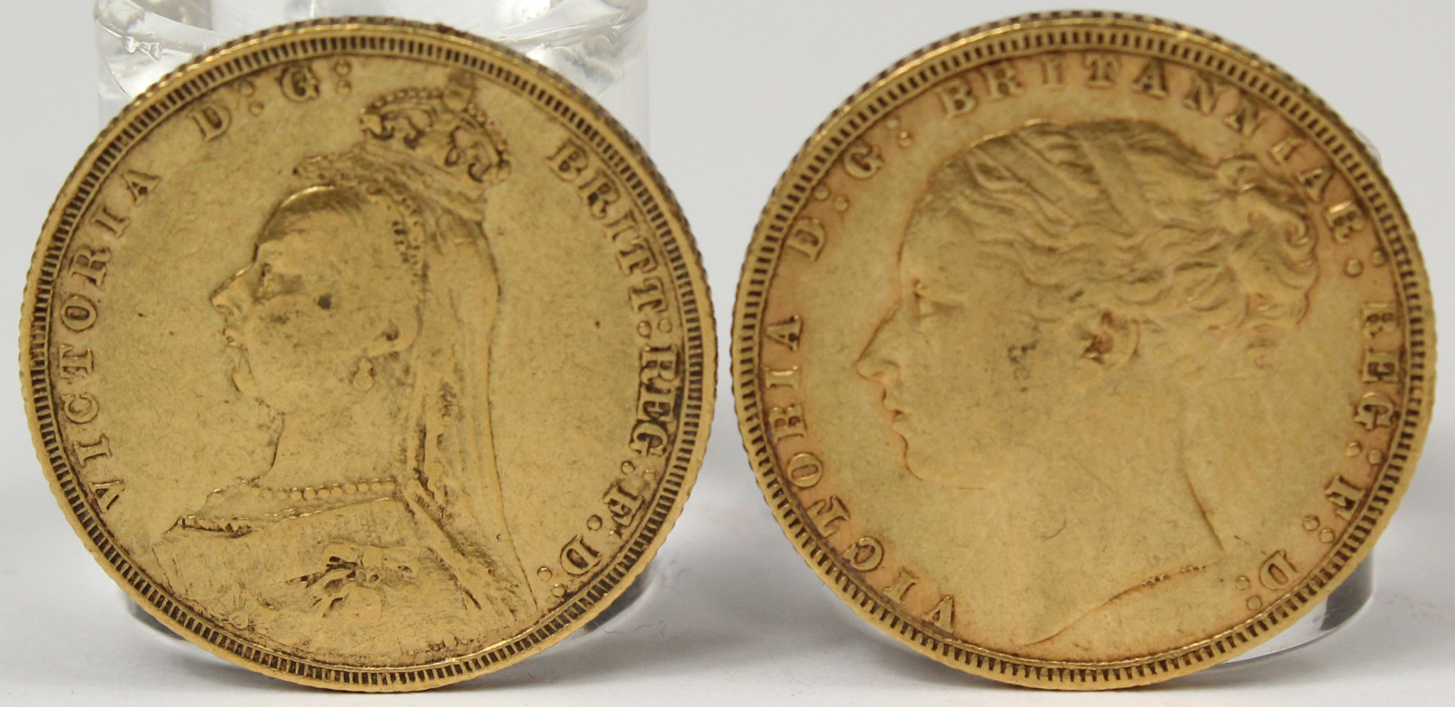 2x Sovereign Goldmünzen. 1872 und 1889.