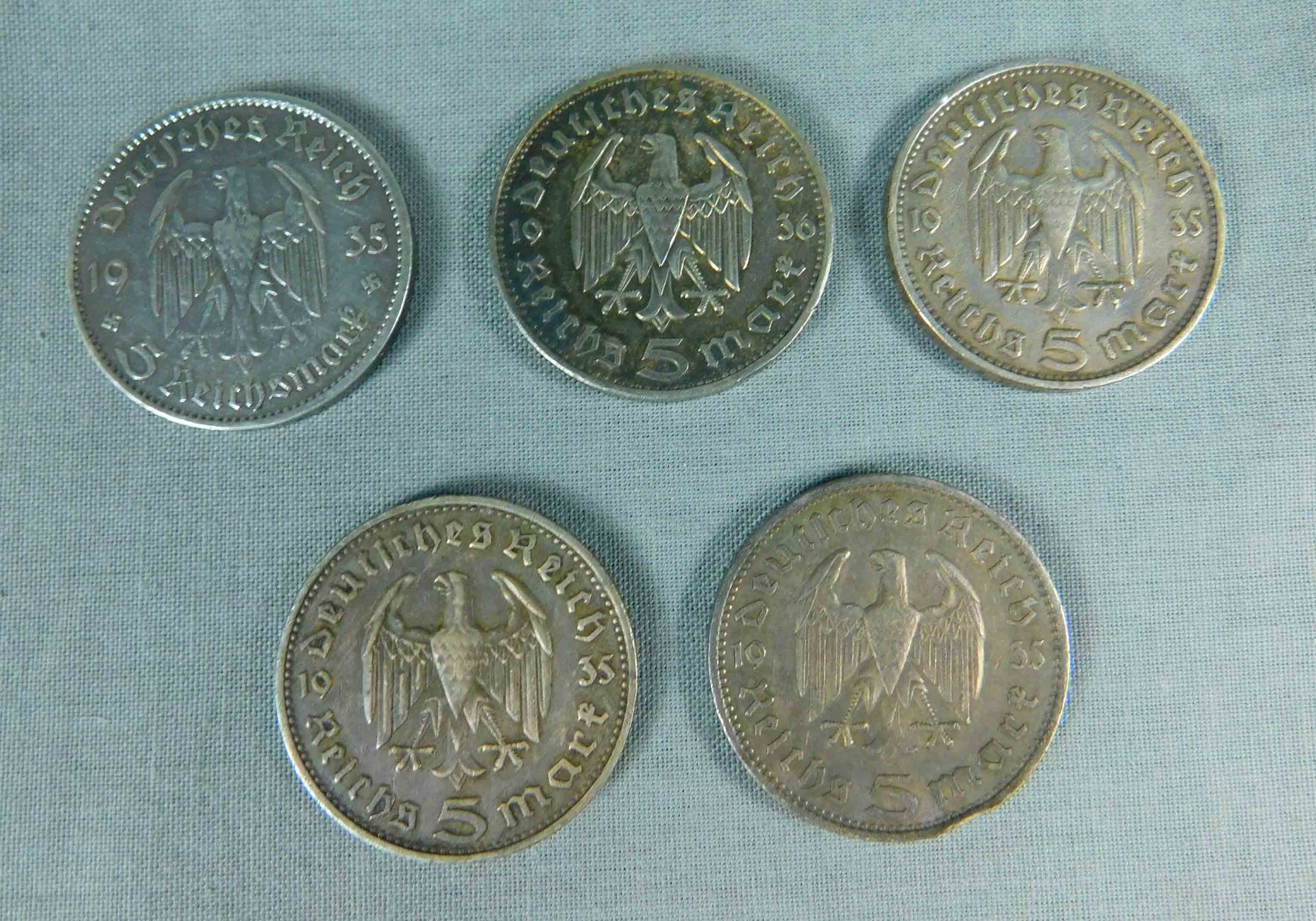 5 x 5 Reichsmark. Silbermünzen. Deutsches Reich. 1935. 1936. - Bild 2 aus 10