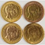 4 Goldmünzen. 20 Mark. Preußen. Wilhelm II. 1909.