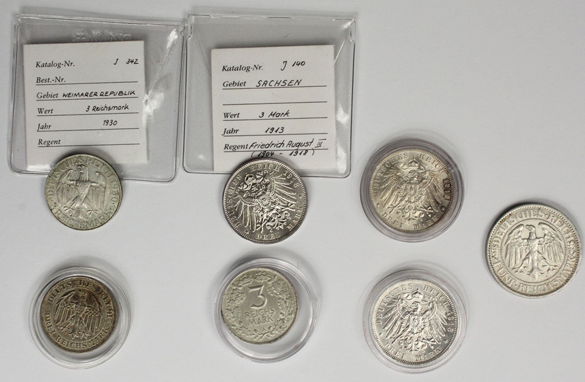 7 Silbermünzen. Deutsches Reich. Weimarer Republik.