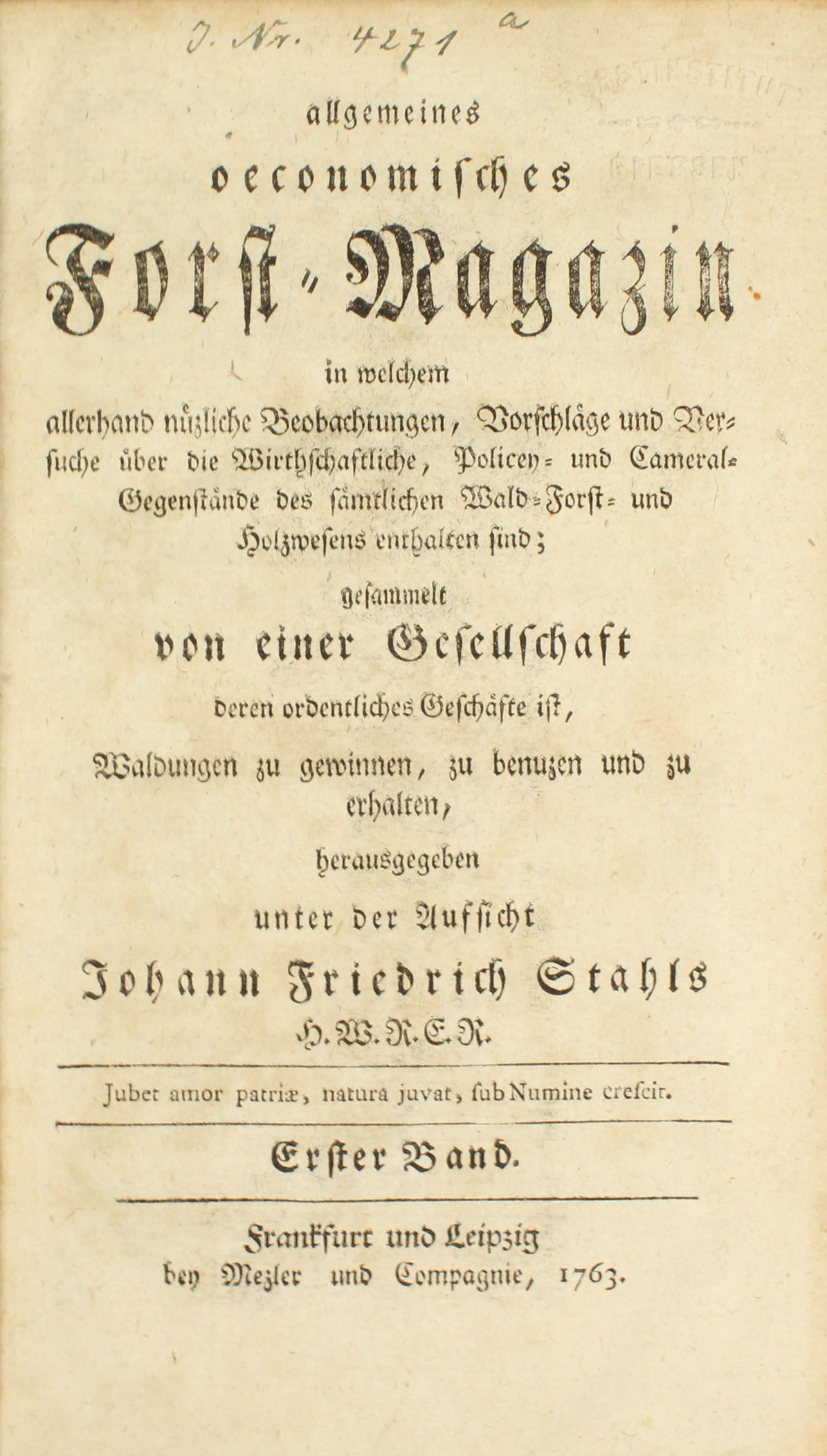 Allgemeines aeconomisches Forst Magazin. 8 Bände. 1763-1766.