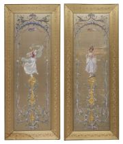 PAIR OF SILK WALL DECORATIONS LIBERTY PERIOD