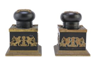 PAIR OF METAL INKWELLS EARLY 19TH CENTURY