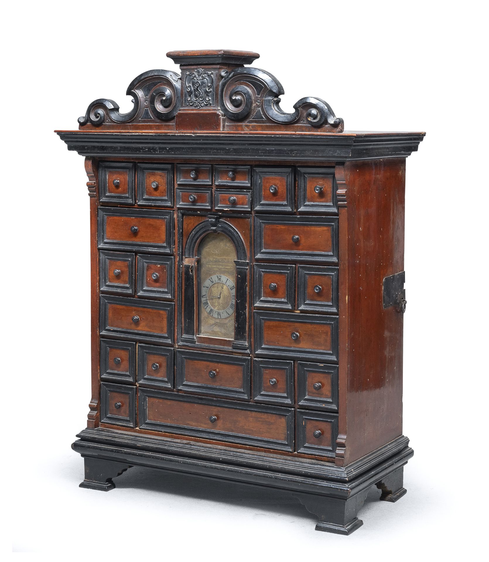 RARE WALNUT COIN CABINET WITH CLOCK PROBABLY 18TH CENTURY ROME - Image 2 of 3