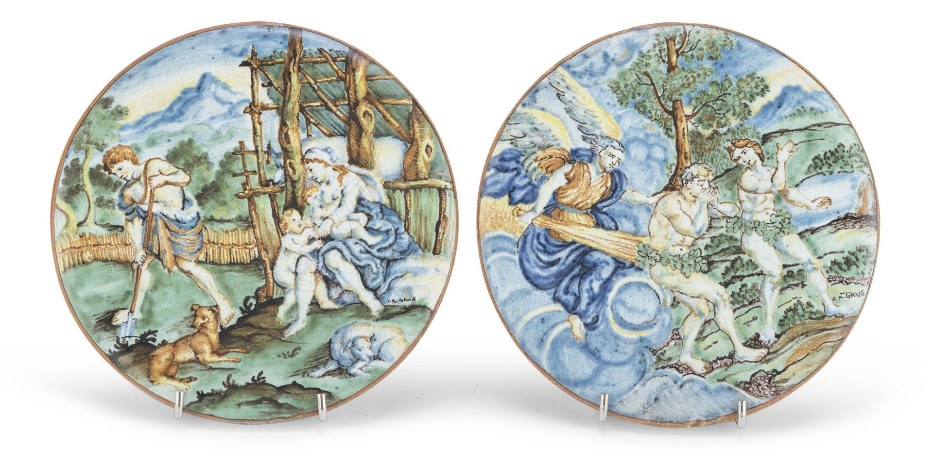 PAIR OF MAIOLICA PLATES ROMAN CASTLES END OF THE 19TH CENTURY