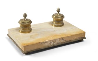 LARGE MARBLE AND BRONZE INKWELL FIRST HALF OF THE 19TH CENTURY