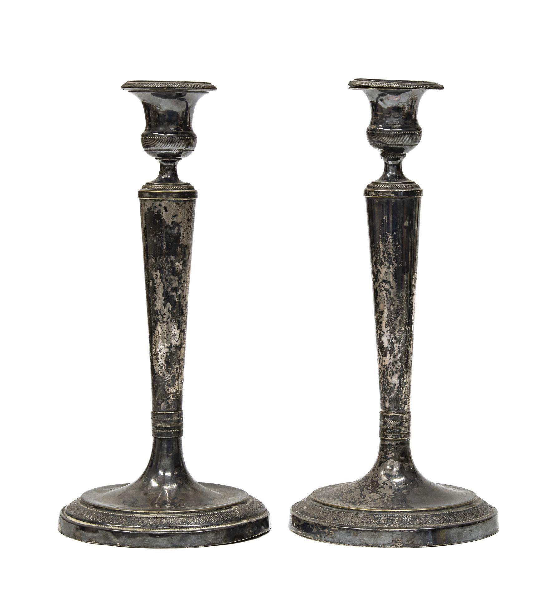 PAIR OF SILVER-PLATED METAL CANDLESTICKS ITALY approx. 1830.