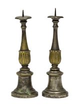 PAIR OF MIGNON SILVER-PLATED BRONZE CANDLESTICKS END OF THE 18TH CENTURY