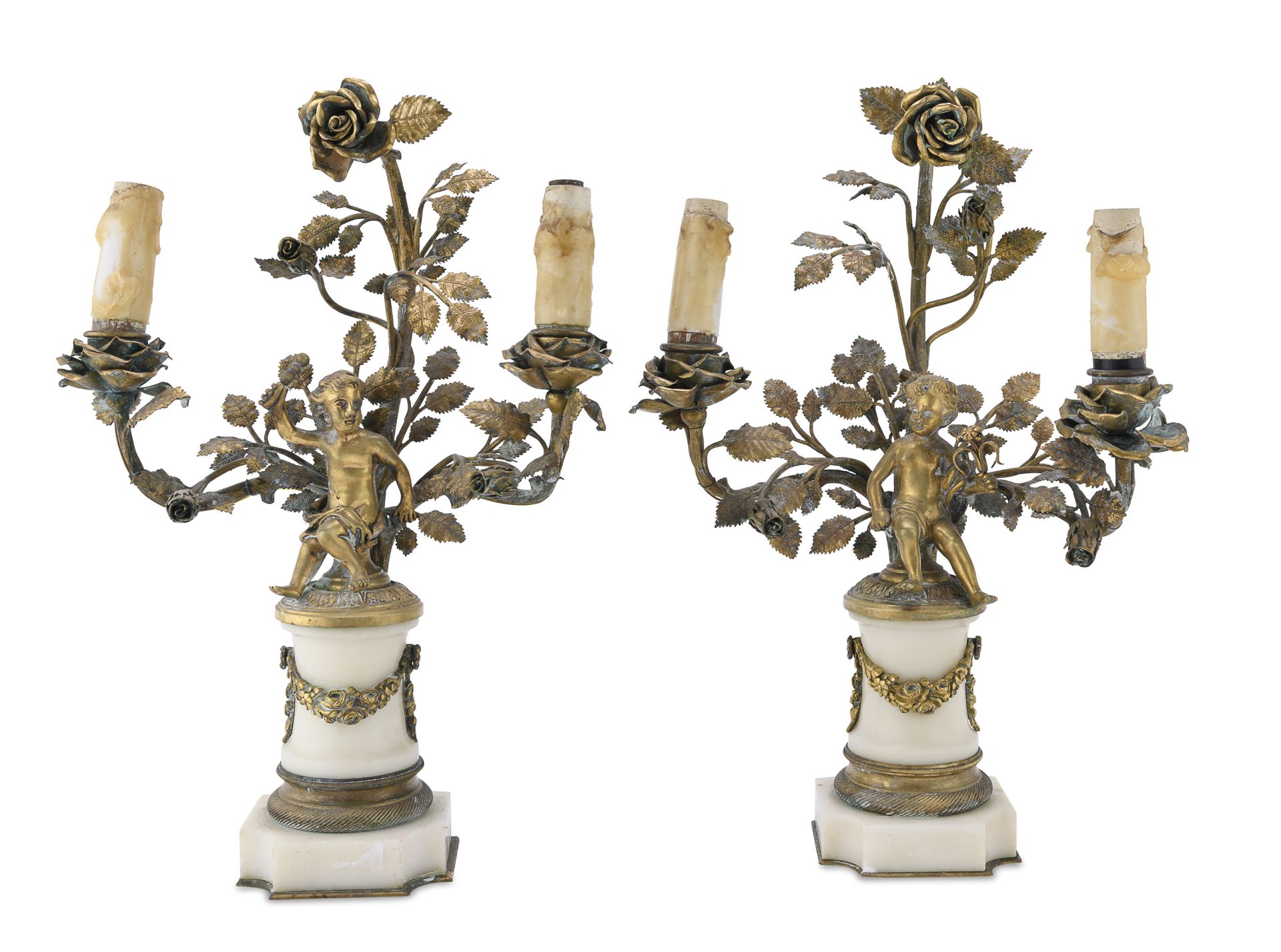 PAIR OF SMALL BRONZE CANDELABRA EARLY 19TH CENTURY