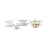 THREE GRAVY BOATS AND A TEAPOT IN PORCELAIN 20TH CENTURY