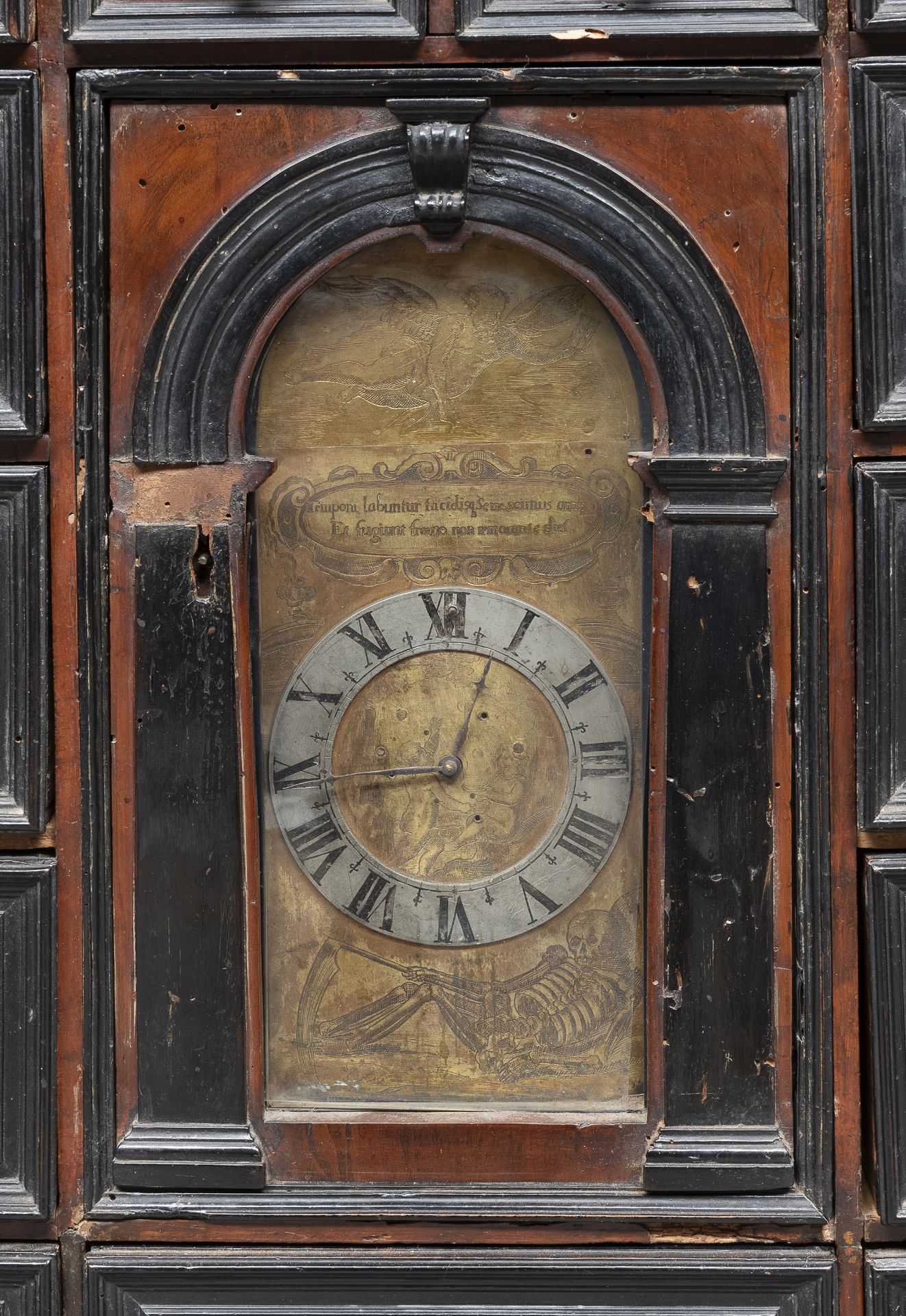 RARE WALNUT COIN CABINET WITH CLOCK PROBABLY 18TH CENTURY ROME - Image 3 of 3