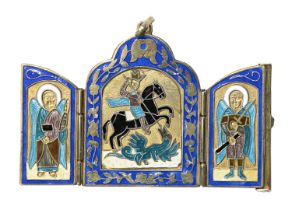SILVER AND ENAMEL TRAVEL ICON MOSCOW 1895