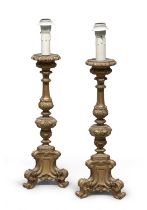 PAIR OF GILT WOOD CANDLESTICKS 18TH CENTURY