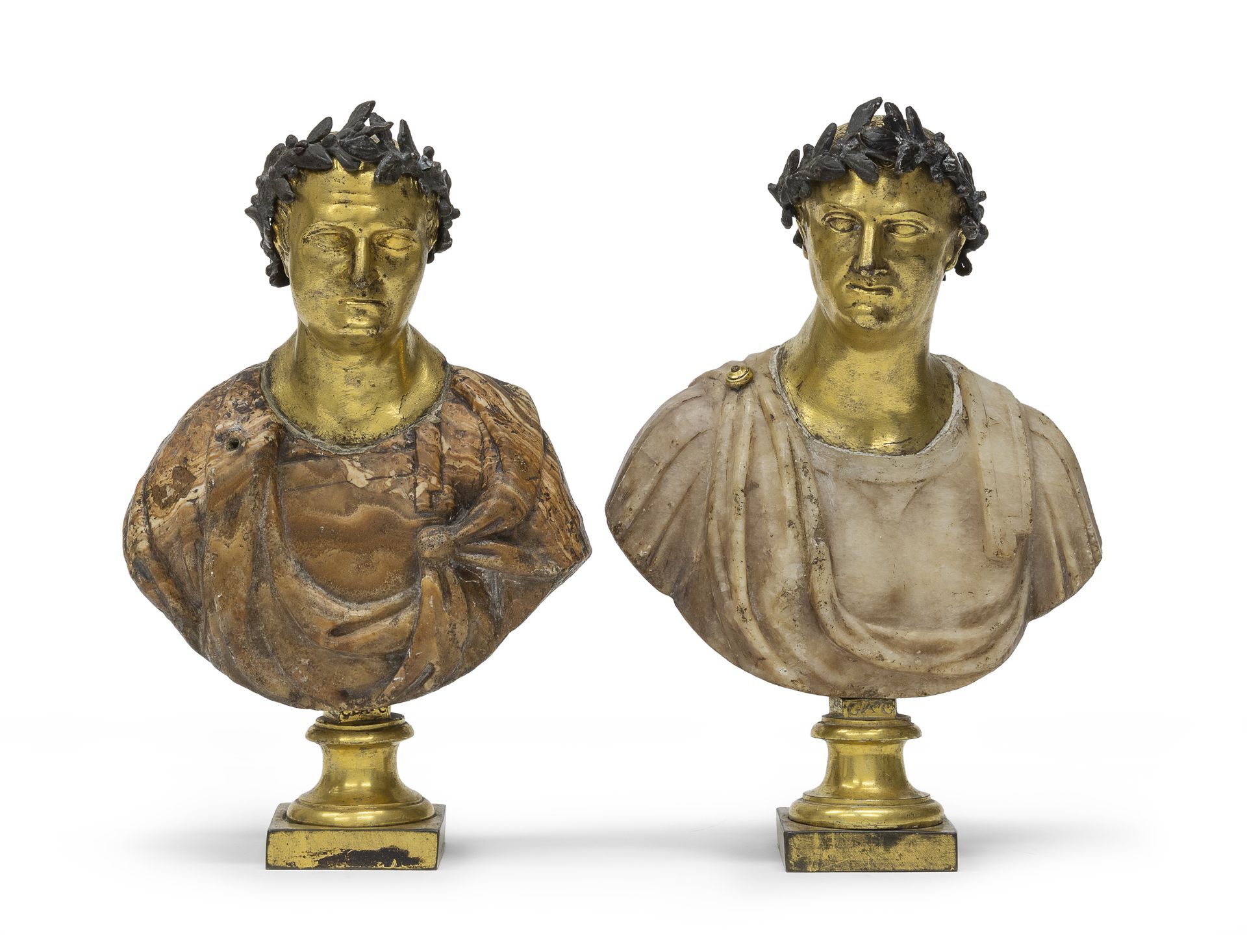 PAIR OF MARBLE AND BRONZE BUSTS END OF THE 18TH CENTURY
