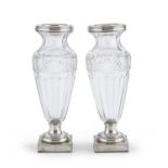 PAIR OF CRYSTAL AND SILVER VASES 20TH CENTURY ITALY