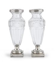 PAIR OF CRYSTAL AND SILVER VASES 20TH CENTURY ITALY