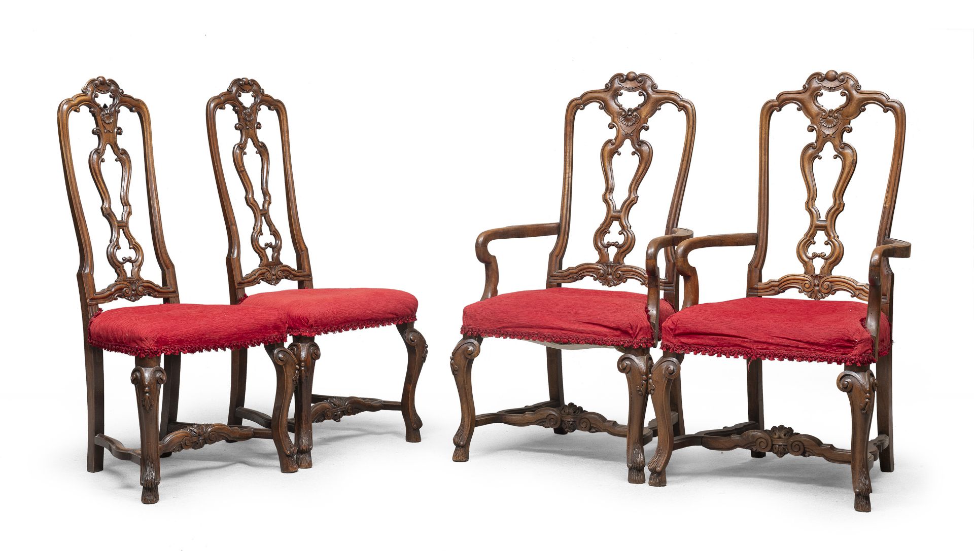 PAIR OF ARMCHAIRS AND TWO WALNUT CHAIRS 19th CENTURY HOLLAND