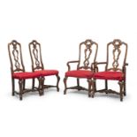PAIR OF ARMCHAIRS AND TWO WALNUT CHAIRS 19th CENTURY HOLLAND