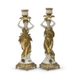 PAIR OF PORCELAIN CANDLESTICKS GINORI END OF THE 19TH CENTURY