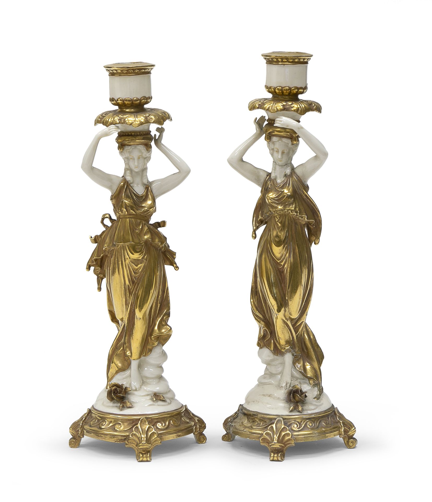 PAIR OF PORCELAIN CANDLESTICKS GINORI END OF THE 19TH CENTURY