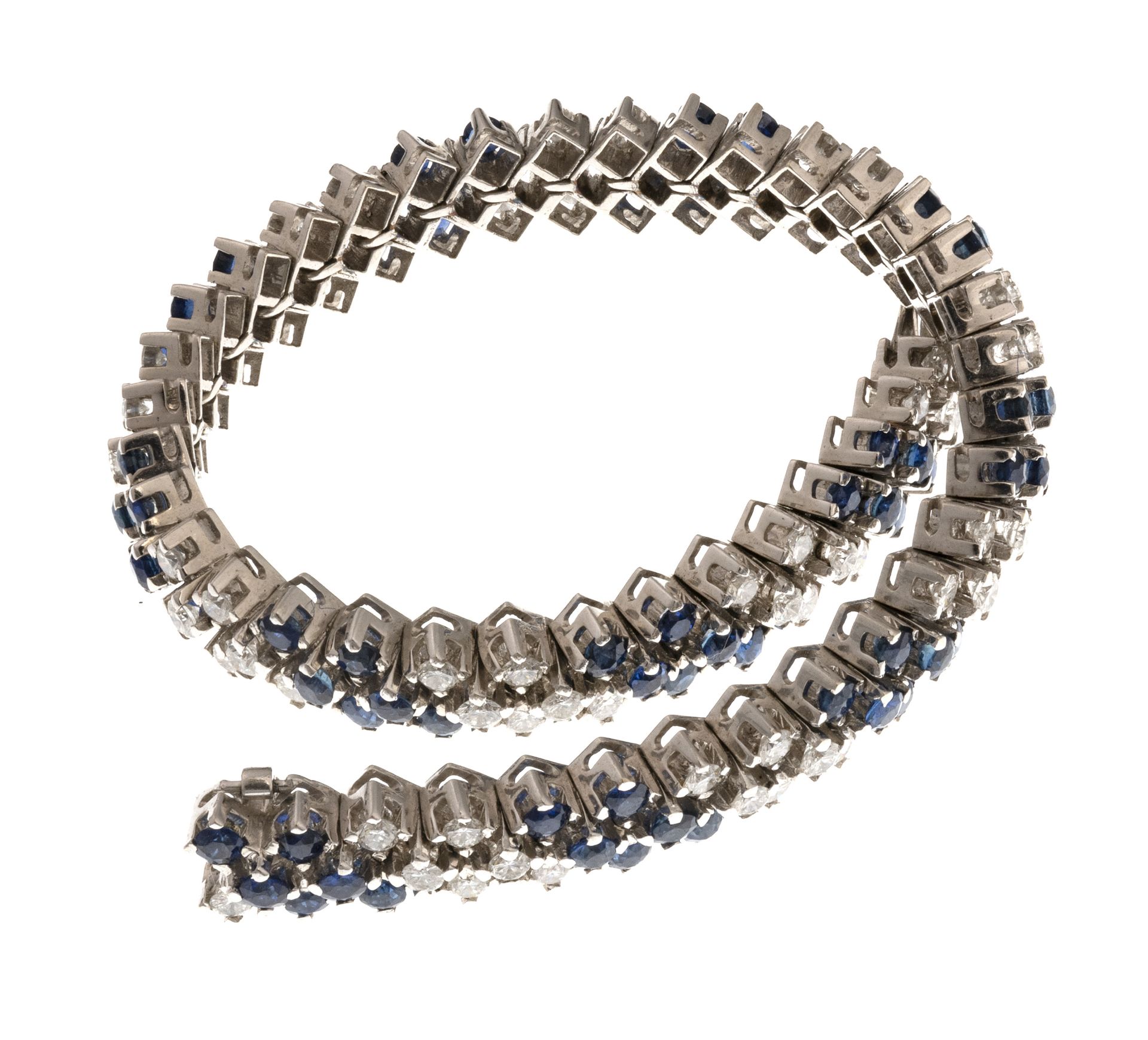 WHITE GOLD TENNIS BRACELET WITH SAPPHIRES AND DIAMONDS