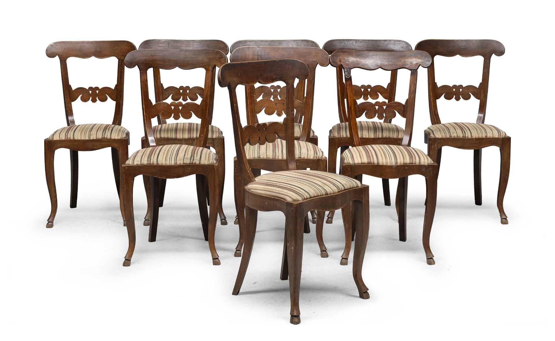 NINE WALNUT CHAIRS 19TH CENTURY