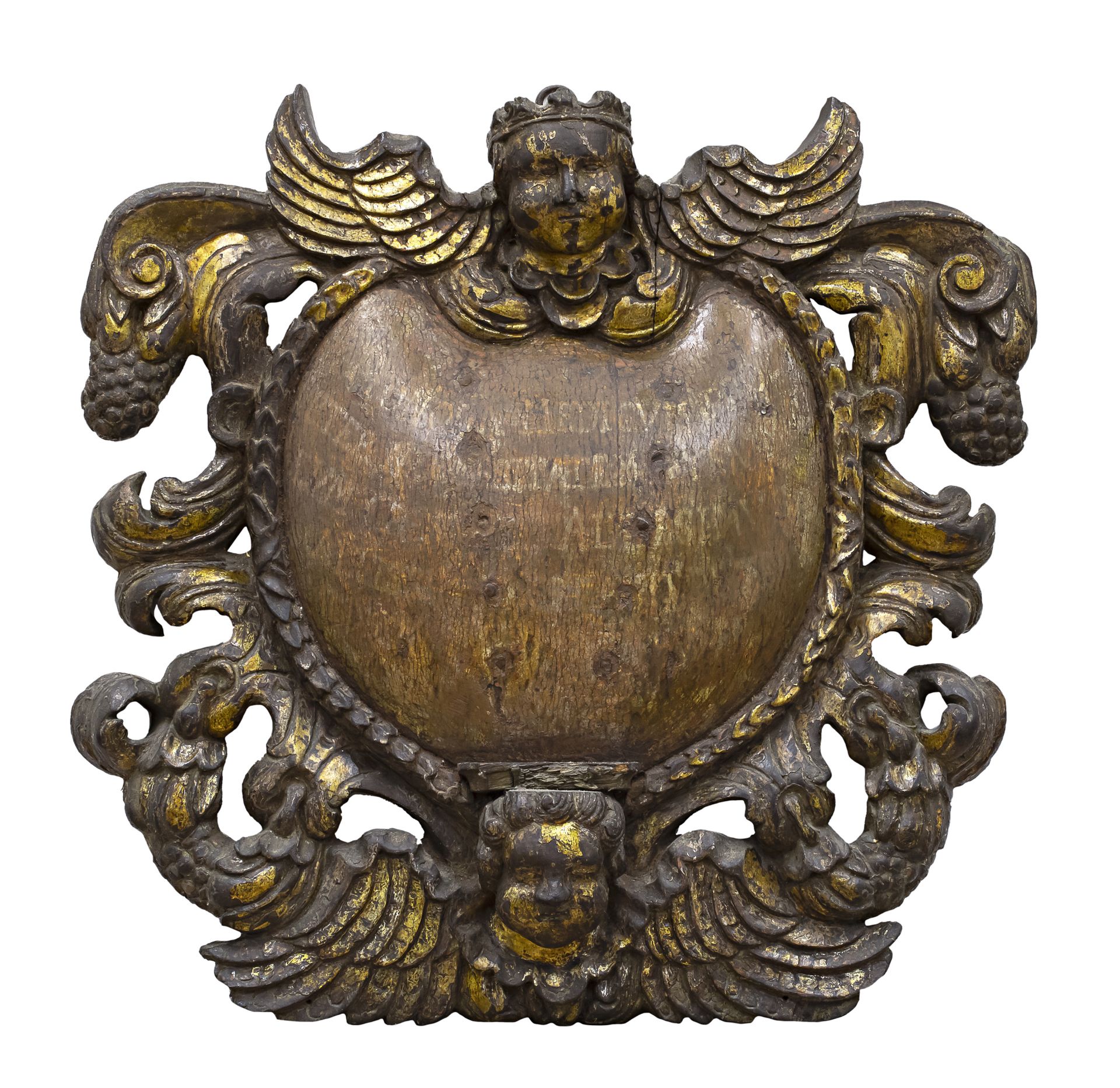COAT OF ARMS IN LACQUERED AND GILT WOOD 17TH CENTURY