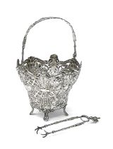 SILVER BASKET AND TONGS GERMANY END OF THE 19TH CENTURY