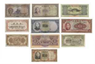 TEN BANKNOTES CHINA 1935-1953
