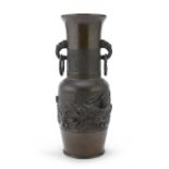 A BRONZE VASE JAPAN LATE 19TH EARLY 20TH CENTURY. GOOD CONDITION OVERALL. HOLE TO BOTTOM.