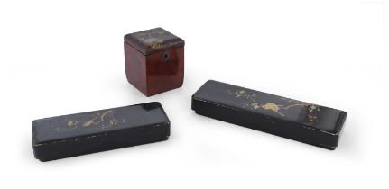 THREE LACQUERED WOOD BOXES JAPAN EARLY 20TH CENTURY. CHIPS