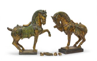 REMAINS OF A PAIR OF CERAMIC TANG HORSES 20TH CENTURY