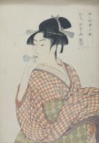 TWO REPRODUCTIONS OF UTAMARO AND SHARAKU WORKS, JAPAN 20TH CENTURY