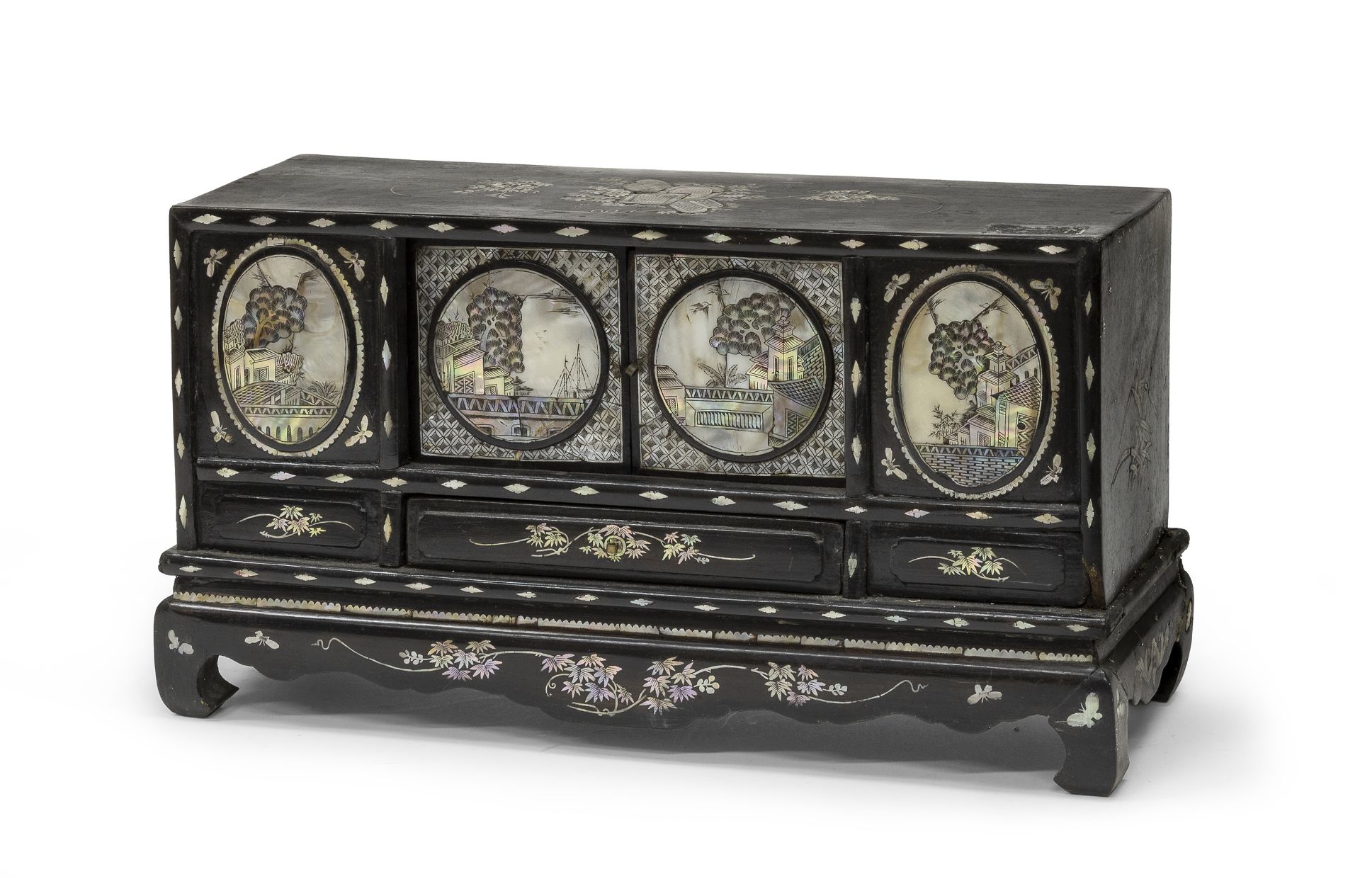A BLACK LACQUER MODEL OF A DRESSER WITH MOTHER-OF-PEARL INLAYS CHINA 20TH CENTURY